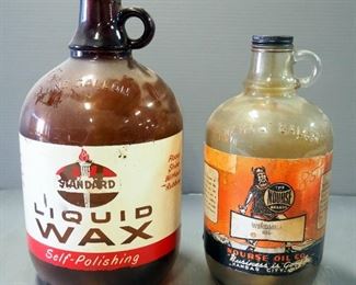 Standard Liquid Wax 1 Gallon Glass Jug, And Nourse Windmill Oil 1/2 Gallon Jug