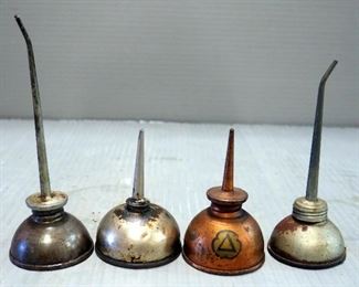 Mica Axle Grease Galvanized Cans, 2.25" High, Qty 4, Vintage Oilers, And Nozzle, Total Qty 10