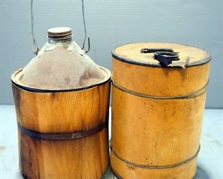 Vintage Oil Cans With Wood Sleeves, Qty 2