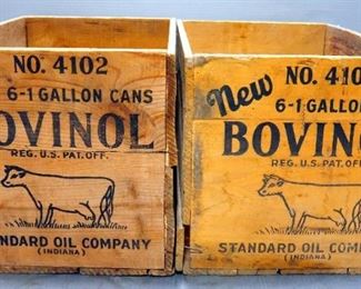 Standard Oil Company Bovinol Wood Crates, Qty 2, Each Holds 6 1-Gallon Cans