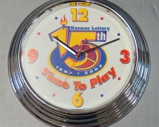 Kansas Lottery 15th Birthday 1987-2002 Wall Clock, 14.75" Diameter