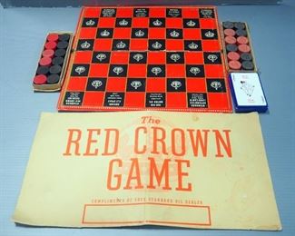 Standard Oil Vintage Checker Set, Includes 2 Sets Of Pieces And 1 Board, Red Crown Game Board, And Standard Oil Co Playing Cards