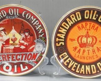 Standard Oil Company Ceramic Plates, Qty 2, Includes Perfection Oil, And Naptha Launches Red Crown, On Stands