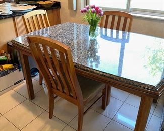 WOOD TABLE WITH STONE TOP
