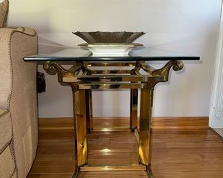 GLASS & BRASS END TABLE