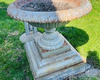 Victorian Cast Iron Garden Urn on Pedestal 