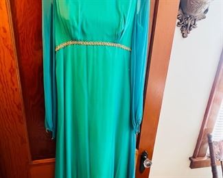 Vintage Turquoise Blue Dress with Mesh Sleeves - some damage from hanger 