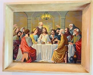Set of Mid century paint by number pictures last supper and jesus with children