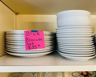 Vintage Blue Brocade Corelle Dish Set 