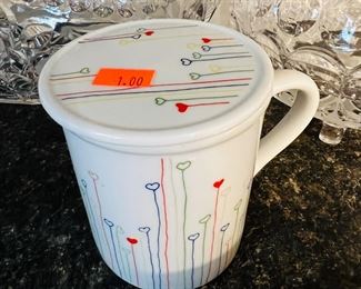 Toscany Collection Rainbow Hearts Lines Mug with Coaster/Lid Made in Japan