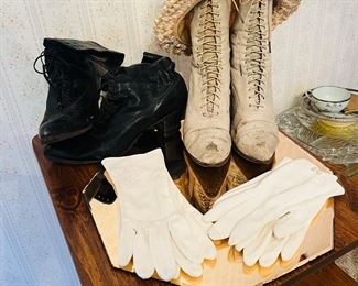 Antique, boots, gloves, and hat
