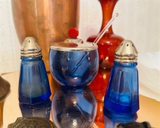 Vintage Hazel Atlas Cobalt Condiment Set