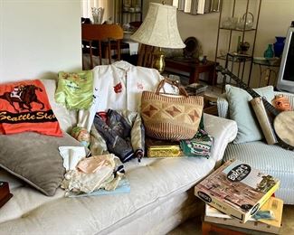 Embroidered vintage child’s jacket & men’s jacket, vintage infant clothes, Seattle slew shirt 