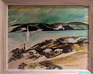 Original oil on board, waterway scene, by listed English/Bermudan artist, Alfred Birdsey, 1912-1996.