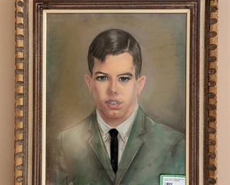 Wonderfully executed pastel portrait of hot young man, artist-signed, great MCM frame as well!