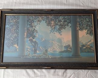 Vintage, framed Maxfield Parrish "Daybreak" print.