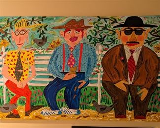 Large, original oil on canvas, "Tie Tacky" by Atlanta folk artist, Rena Sartain.