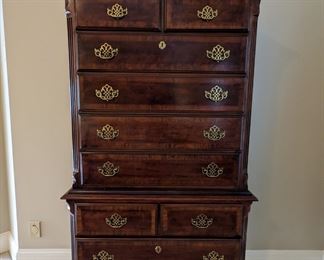 Obligatory inlaid mahogany highboy chest.