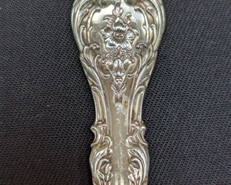 Close-up of the detail of the Gorham "King Edward" sterling silver flatware.