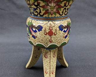 Japanese cloisonné tripod vase - love the buttah yellow color.