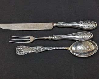 Vintage sterling silver 3-piece child's set, "This Little Piggy Went to Market".