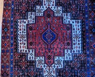 Vintage hand-woven Persian Bijar rug, measures 4' x 4' 10".