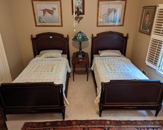 STUNNING pair of antique gilt bronze mounted mahogany twin beds, family heirlooms from Pennsylvania!