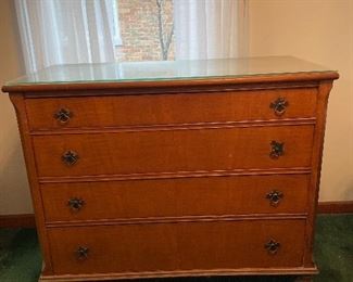 Vintage dresser, maple? From Mandel brothers, glass top