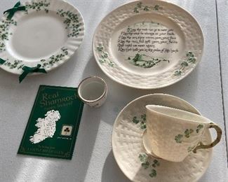 Belleek cup/saucer, plate
Other Irish items