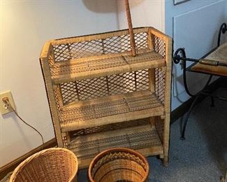 Wicker shelf, baskets, large fan