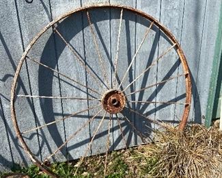 Large old iron wagon wheel