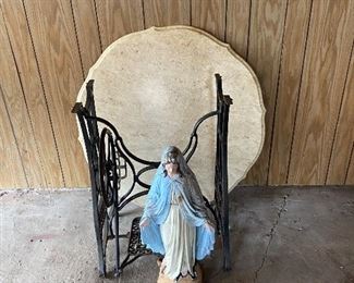 Mary concrete yard ornament
Vintage metal sewing machine base
Heavy marble table top