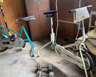 Vintage exercise bikes
25 lb barbells
Vintage metal storage cabinet