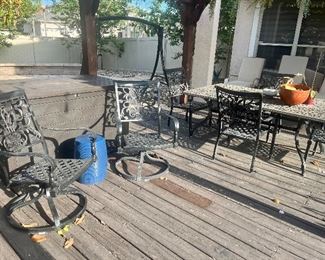 Wrought iron table with chairs, accent chairs, fire pit, barstools and more. 