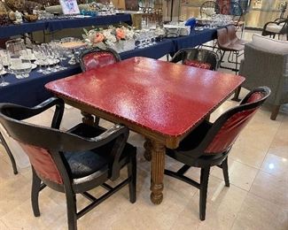 Leather top/4 chairs game table