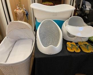 Bassinet, Bath accessories, Bumbo Seat and Tray