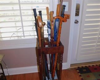 UMBRELLA STAND WITH CANES AND UMBRELLAS