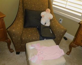YOUNGER & CO.  CLUB CHAIR AND CUBE OTTOMAN