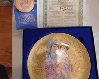 Edna Hibel 24kt Gold Plate Limited Ed. Pharoahs Daughter & Moses With Signed Certificate