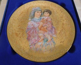 Edna Hibel 24kt Gold Plate Limited Ed. Pharoahs Daughter & Moses With Signed Certificate