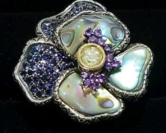 Barbara Bixby Pansy 18k Gold/ Sterling and Gemstone Ring