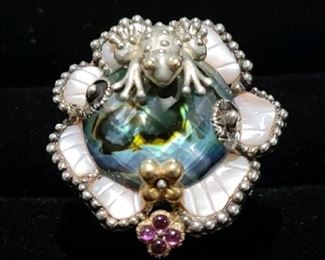Barbara Bixby Frog in Pond 18k Gold/ Sterling and Gemstone Ring