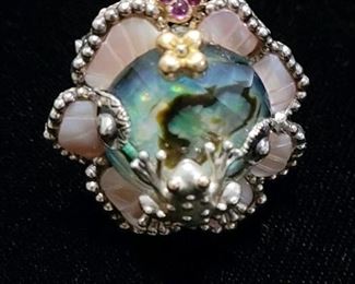 Barbara Bixby Frog in Pond 18k Gold/ Sterling and Gemstone Ring