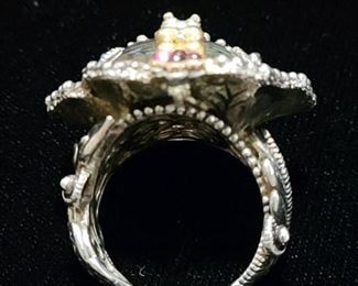 Barbara Bixby Frog in Pond 18k Gold/ Sterling and Gemstone Ring
