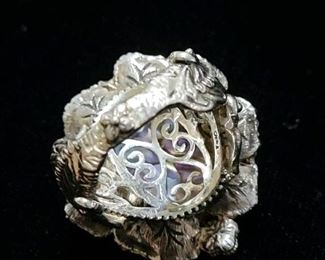 Barbara Bixby Frog in Pond 18k Gold/ Sterling and Gemstone Ring