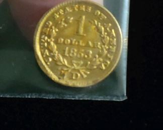 1853 Dahlonega $1 Gold Coin - Rare (has plugged hole otherwise in AMAZING condition)