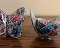 Porcelain hand painted butterfly and bird set