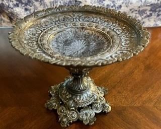 Pewter and brass pedestal bowl (2 pcs)