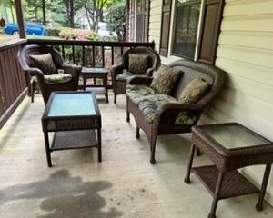 Outdoor wicker set and tables