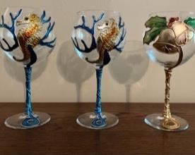 Hand gilded wine glasses. Still in original boxes with tissue.